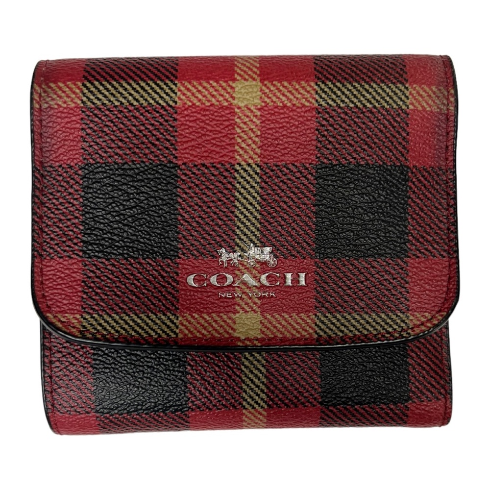 COACH SMALL WALLET RILEY PLAID PRINT COATED CANVAS